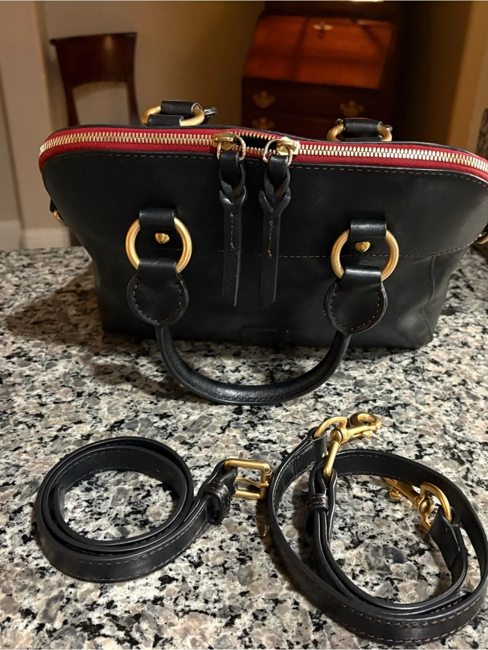 Dooney & Bourke FLORENTINE leather -  Cameron Satchel w/Red Double Zipper